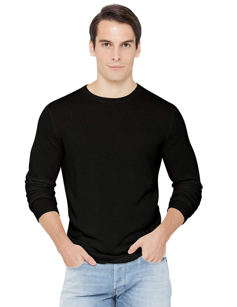 State Cashmere Men's Essential Crewneck Sweater 100% Pure Cashmere Classic Long Sleeve Pullover (Black, Medium) - Image 1